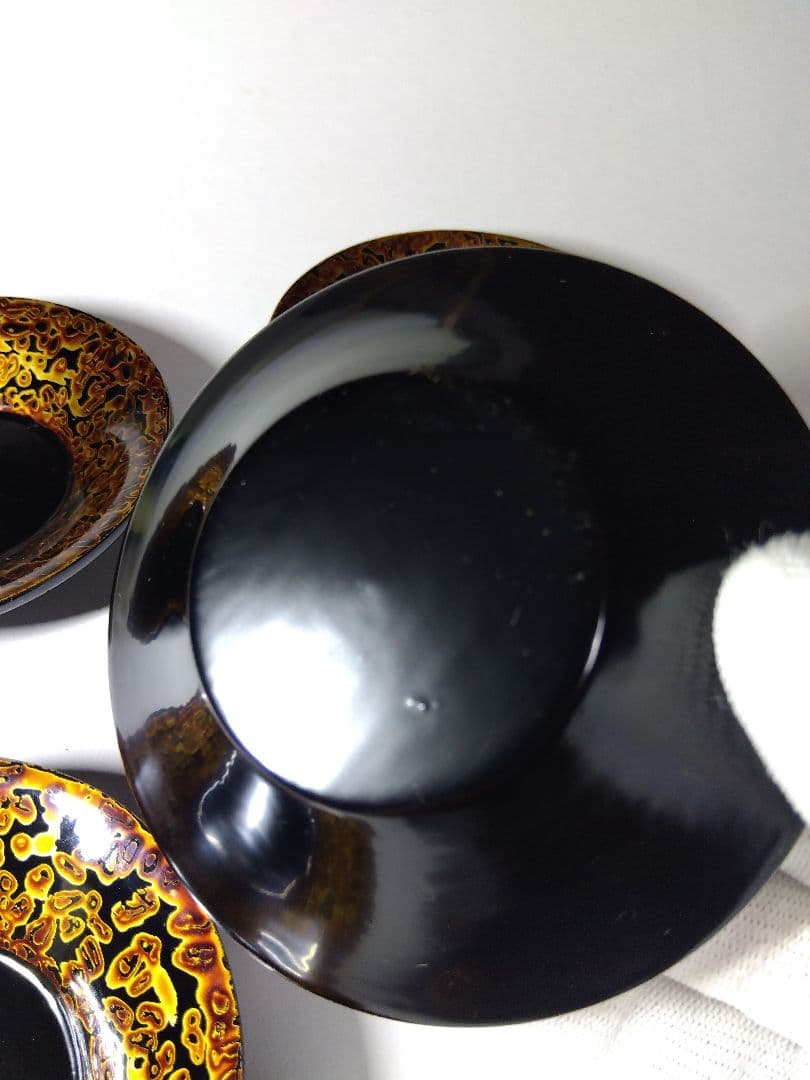 昭和レトロ　5個　会津塗　金虫喰塗　国産漆器　折笠漆器店　約9×2㎝