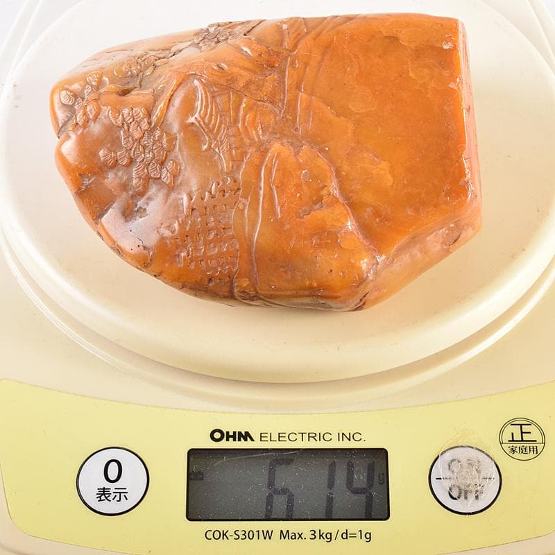 中国　篆刻　玉石田黄石彫刻　山水刻　印材　置物　Y　R8542