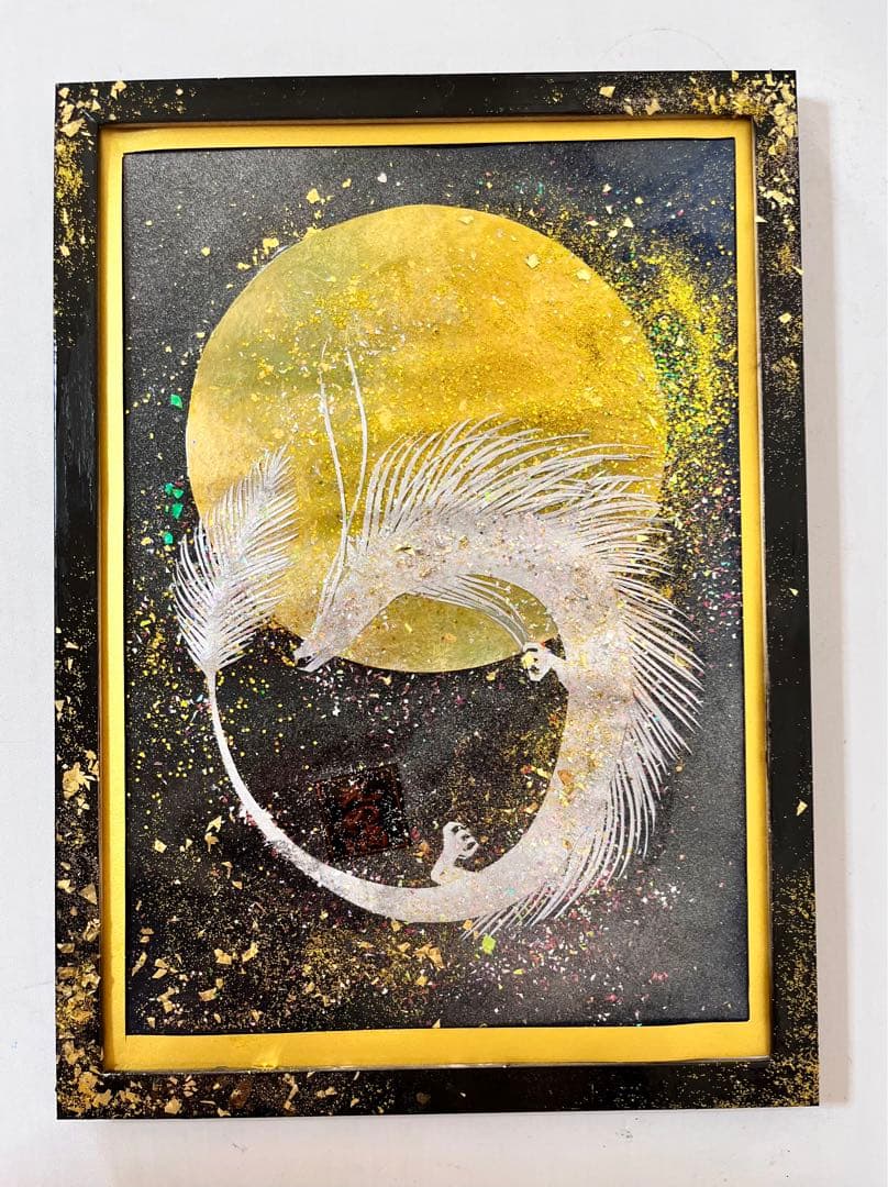 龍神様切り絵　銀虹龍　　昇龍　龍神絵　月創生龍神　月の神　切り絵　開運龍神絵