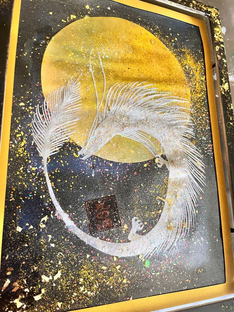 龍神様切り絵　銀虹龍　　昇龍　龍神絵　月創生龍神　月の神　切り絵　開運龍神絵