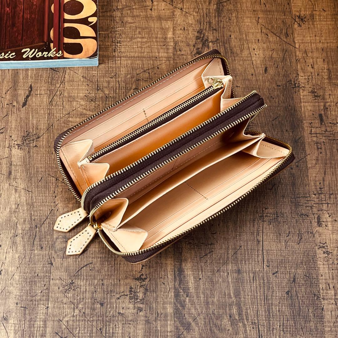 ブライドルレザー メンズ 長財布 ダブルファスナー ラウンドファスナー