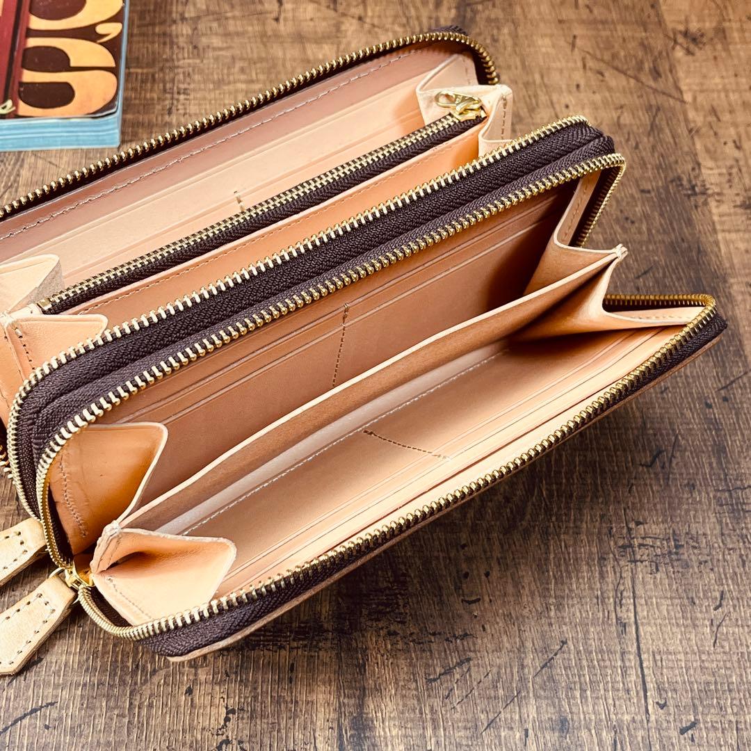 ブライドルレザー メンズ 長財布 ダブルファスナー ラウンドファスナー