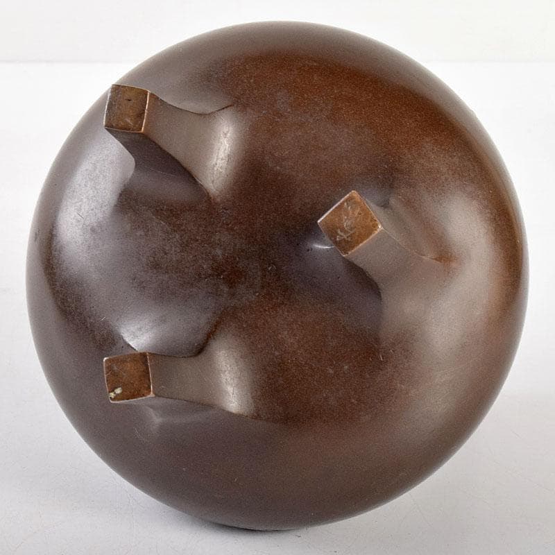 古銅　銀象嵌雲鶴文　三足蓋爐　香炉　唐木台・時代箱付　R　R4959