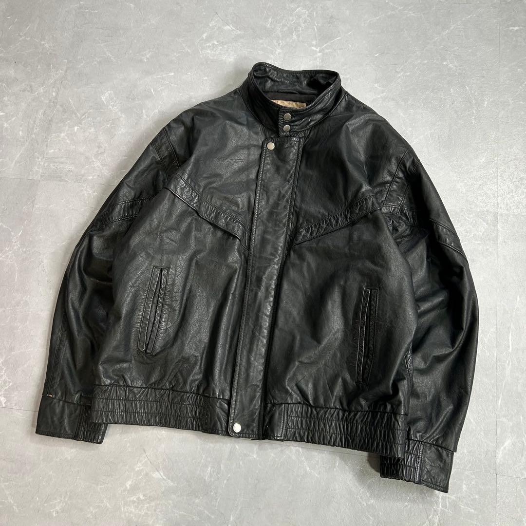 80s OLD レザージャケット ドリズラー スウィングトップ 短丈 古着 黒