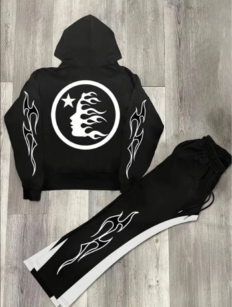 i*h様 HELLSTARセットアップ パーカー×パンツ フレイムデザイン 海外