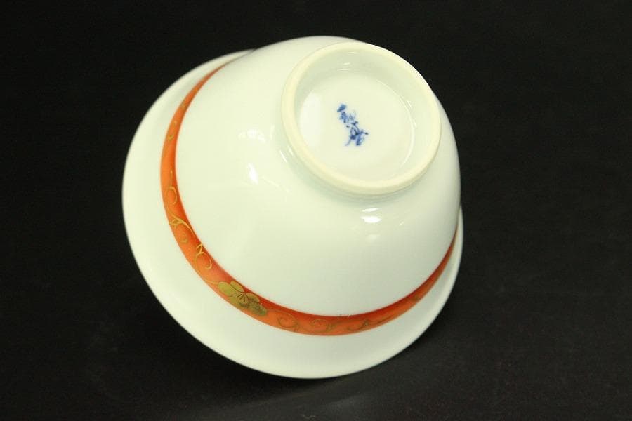 煎茶 赤金彩 蓋碗 和善作 六客 美品(LC807)