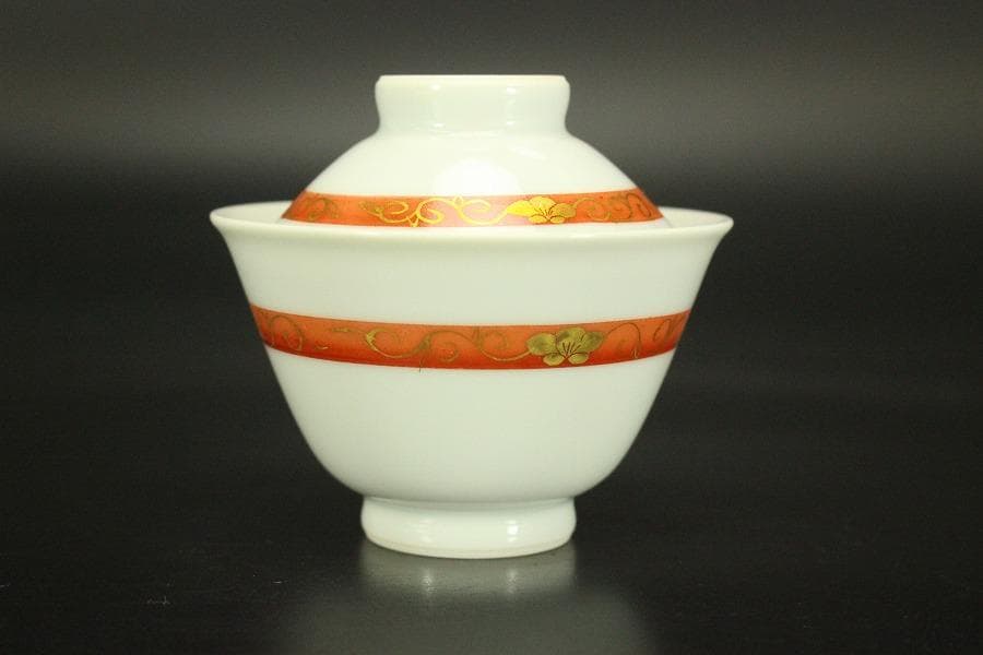 煎茶 赤金彩 蓋碗 和善作 六客 美品(LC807)