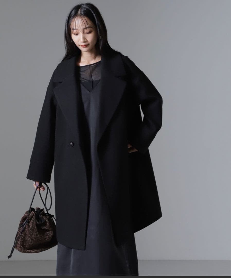 nano universe メルトンジャージーワイドチェスターコート美品