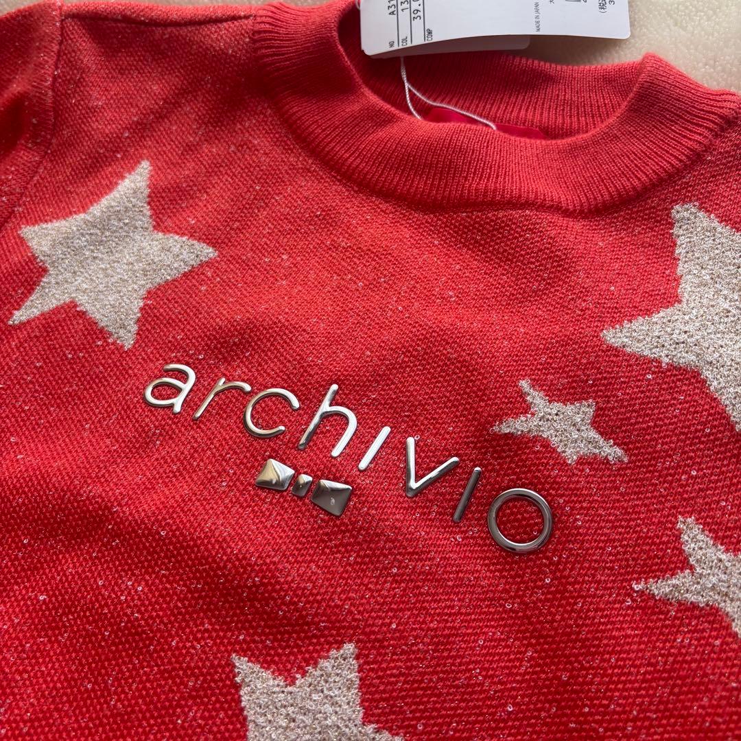 archivio オレンジ　星柄 セーター
