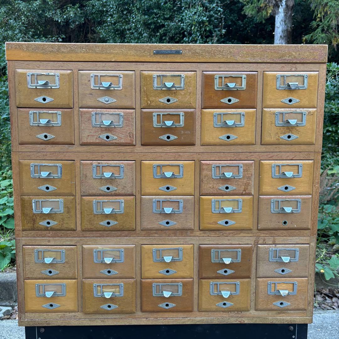 昭和レトロ　伊藤伊　積重型カード容器　30引出し　図書館　収納棚　カードケース