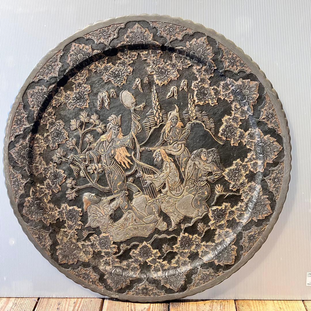 ペルシャ　アンティーク　トレイ　銅製　　壁掛　インテリア　銅板　希少