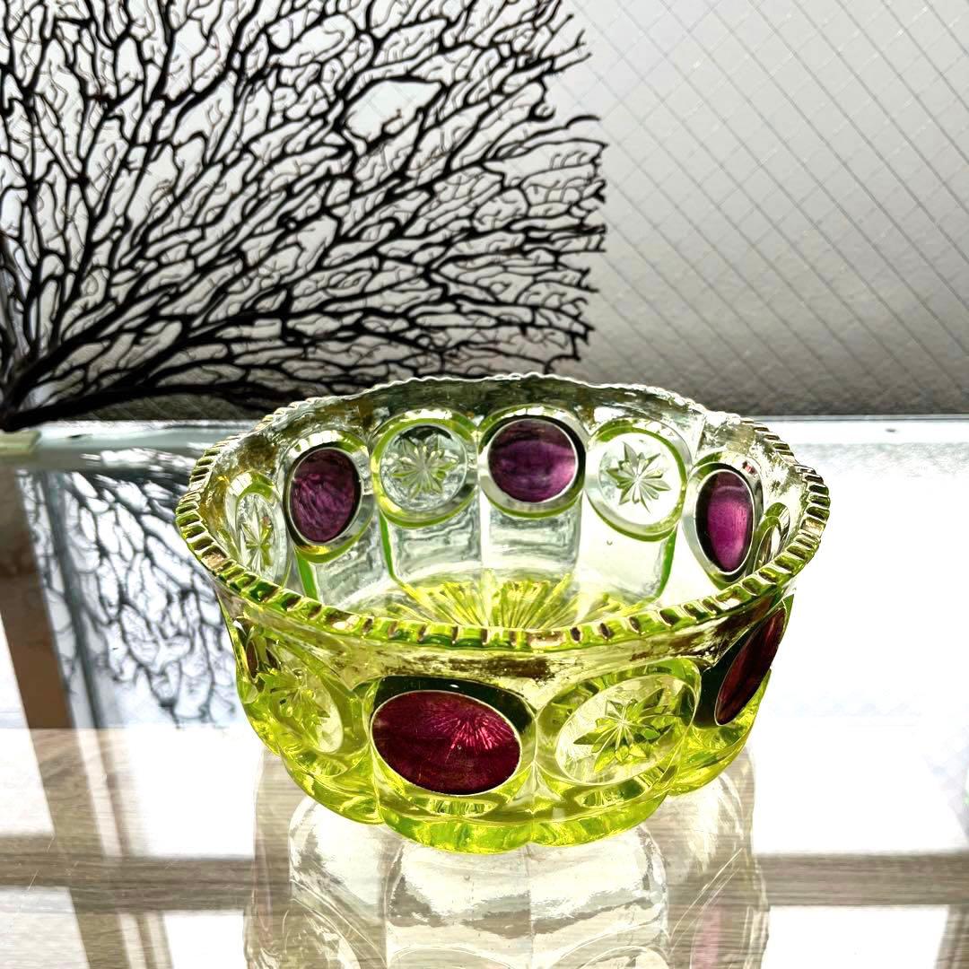 骨董　時代プレス　ラスター彩釉薬　ギザフチ　大鉢　菓子器　ウランガラス