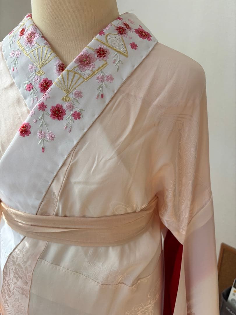 正絹　振袖　長襦袢　袋帯3点セット　古典柄　白系