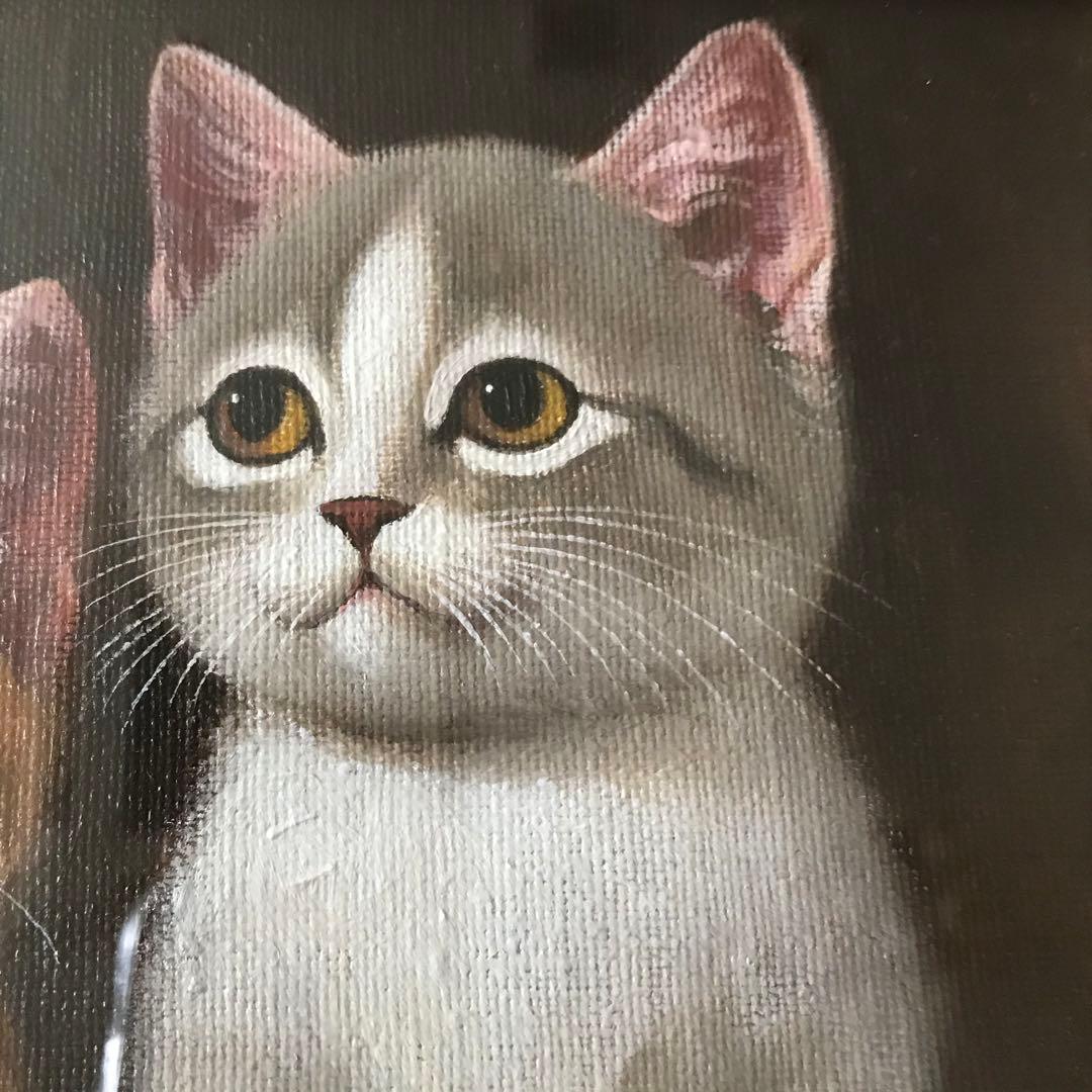 柳田正和「なかよし」油彩 SM 額装 子猫 油絵 油画 C