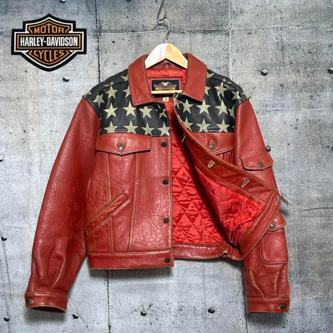 ⭐️90s⭐️HARLEY DAVIDSONライダースジャケット　アメリカ星条旗