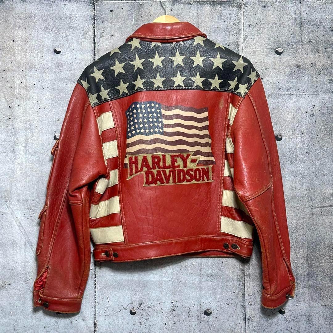 ⭐️90s⭐️HARLEY DAVIDSONライダースジャケット　アメリカ星条旗