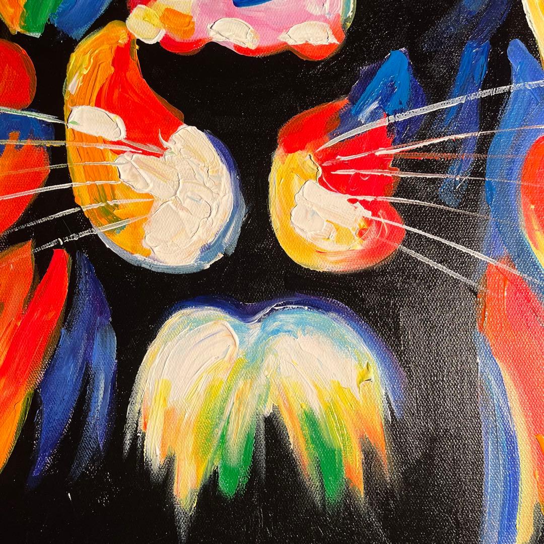 手書き油絵 七色のライオン 額付 肉筆絵画 インテリア 油彩画