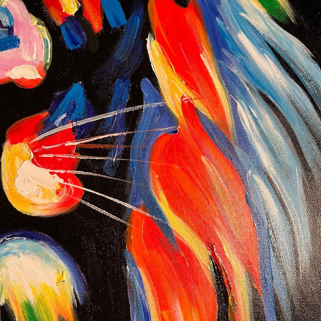 手書き油絵 七色のライオン 額付 肉筆絵画 インテリア 油彩画