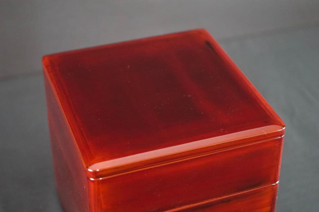 越前漆器 塗師 山本英明 作 溜塗三段重箱 共布 共箱 栞付 美品