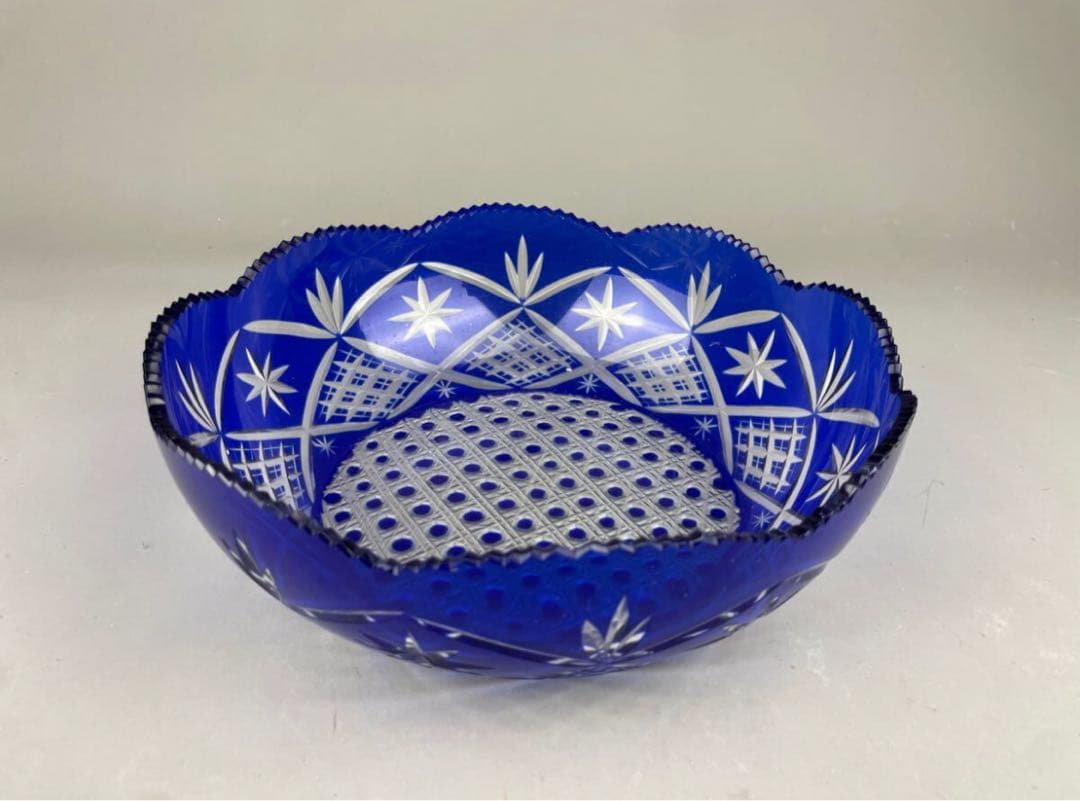 極上品 美品 薩摩切子 明治期 アンティーク 大鉢 工芸硝子 ガラス