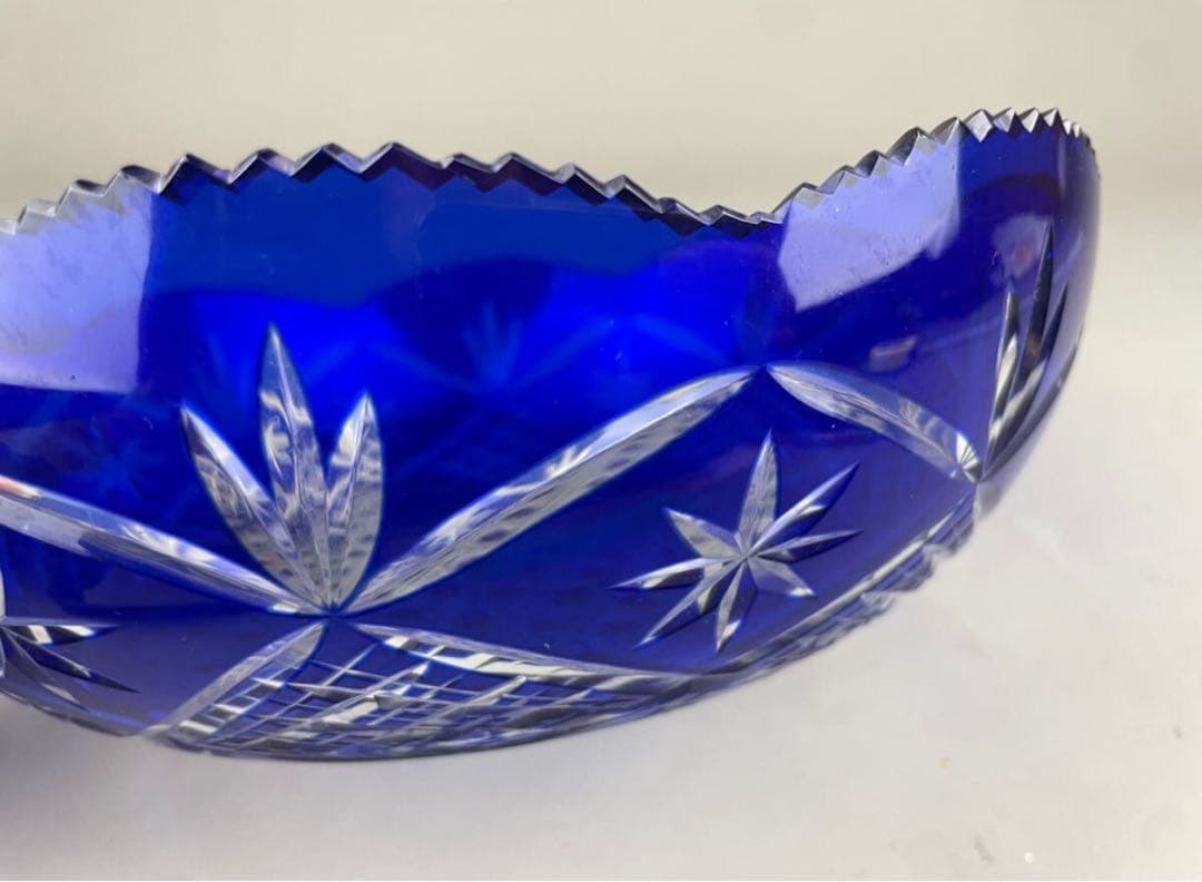 極上品 美品 薩摩切子 明治期 アンティーク 大鉢 工芸硝子 ガラス