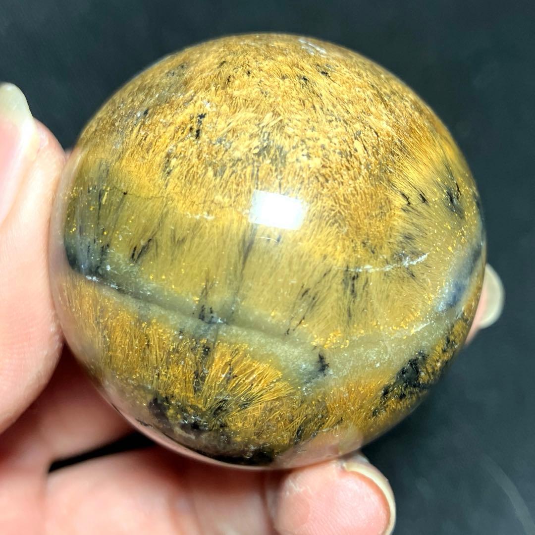 45mm ゴールドルチルクォーツ　丸玉　スフィア　金針水晶