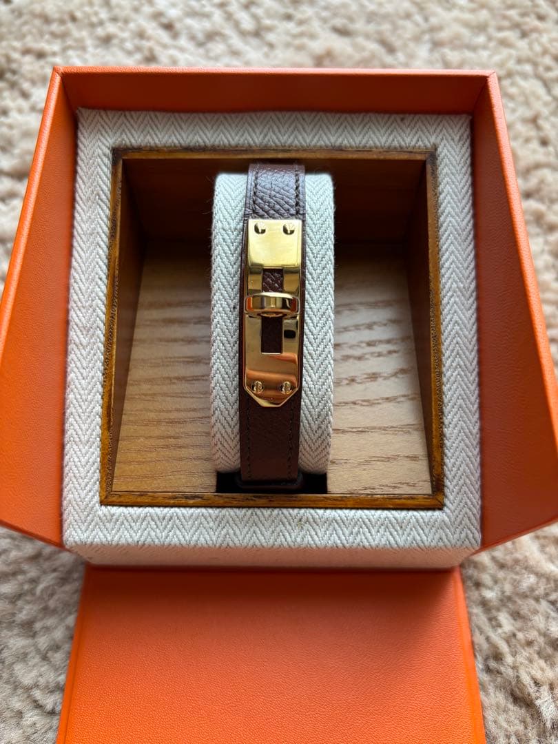 HERMES ブラウンレザーベルト ゴールドバックル