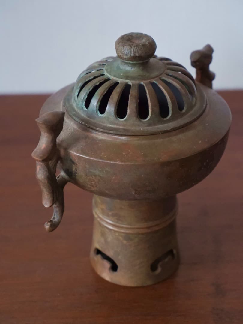 高岡銅器　正晴堂　透かし彫り　538g　香炉　香道具　茶道具　箱付　Q2296