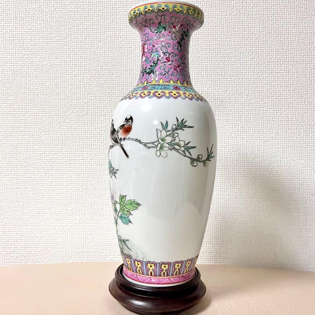 【12/25迄期間限定お値引き】★アンティーク　中国花器　牡丹鳥文詩文款　花器