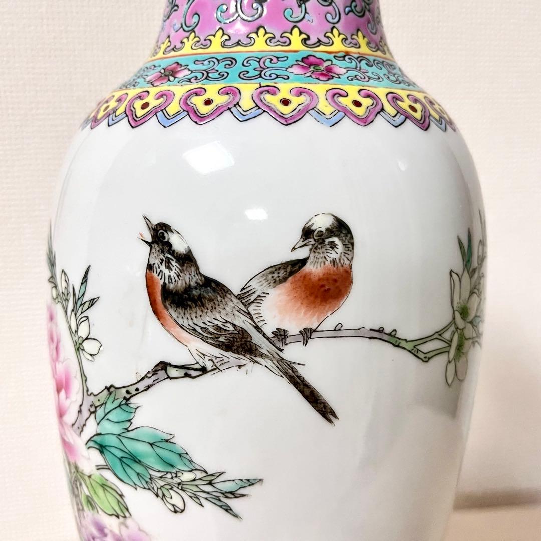 【12/25迄期間限定お値引き】★アンティーク　中国花器　牡丹鳥文詩文款　花器