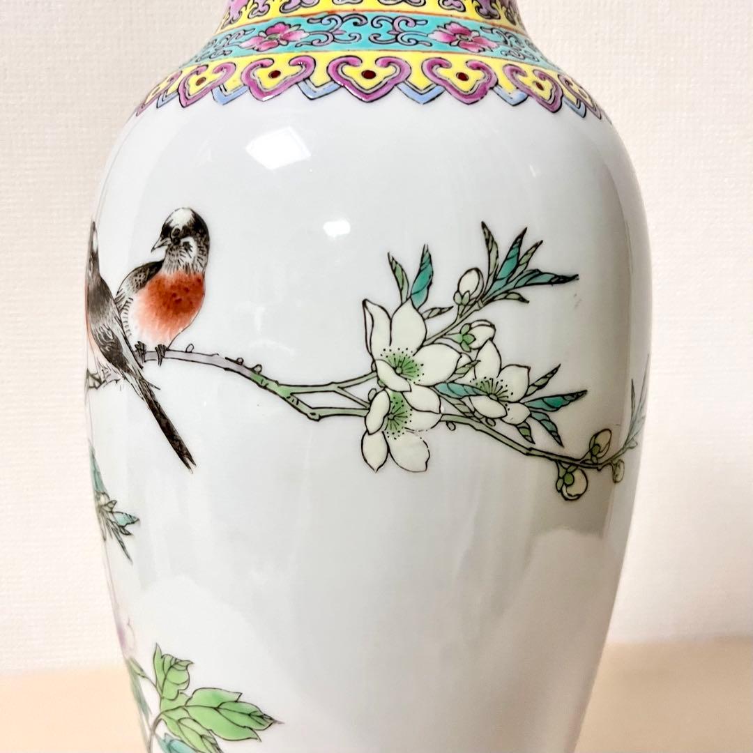 【12/25迄期間限定お値引き】★アンティーク　中国花器　牡丹鳥文詩文款　花器