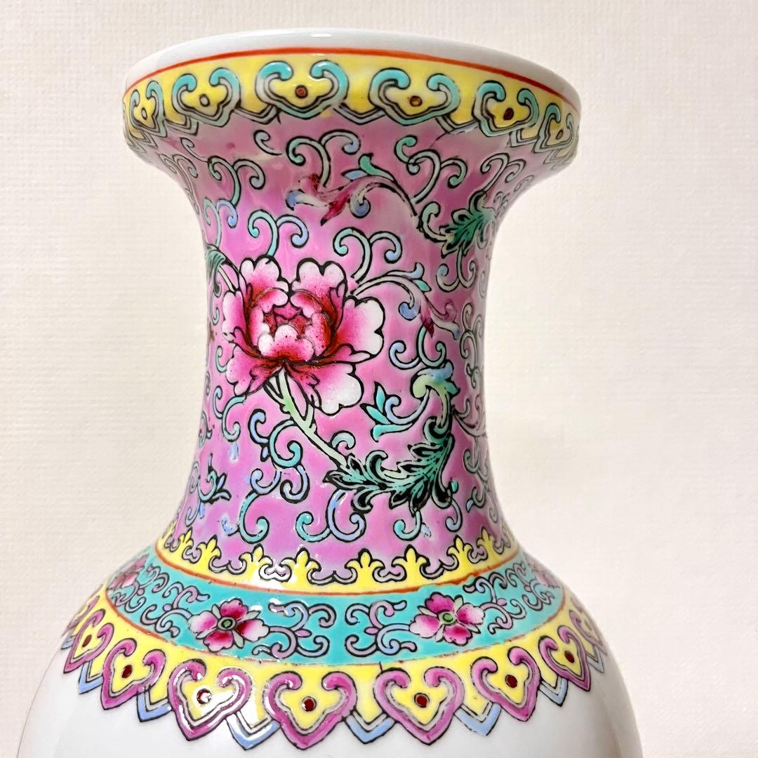 【12/25迄期間限定お値引き】★アンティーク　中国花器　牡丹鳥文詩文款　花器