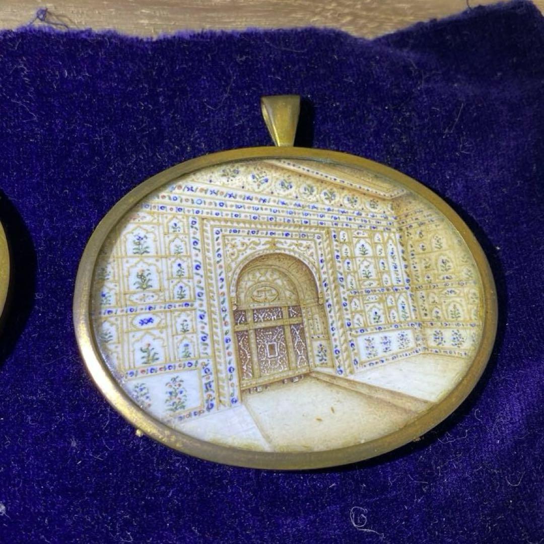 専用極上　印度密画　ネックレストップ　一対　共箱　タルニ　東さ8-0110☆2F