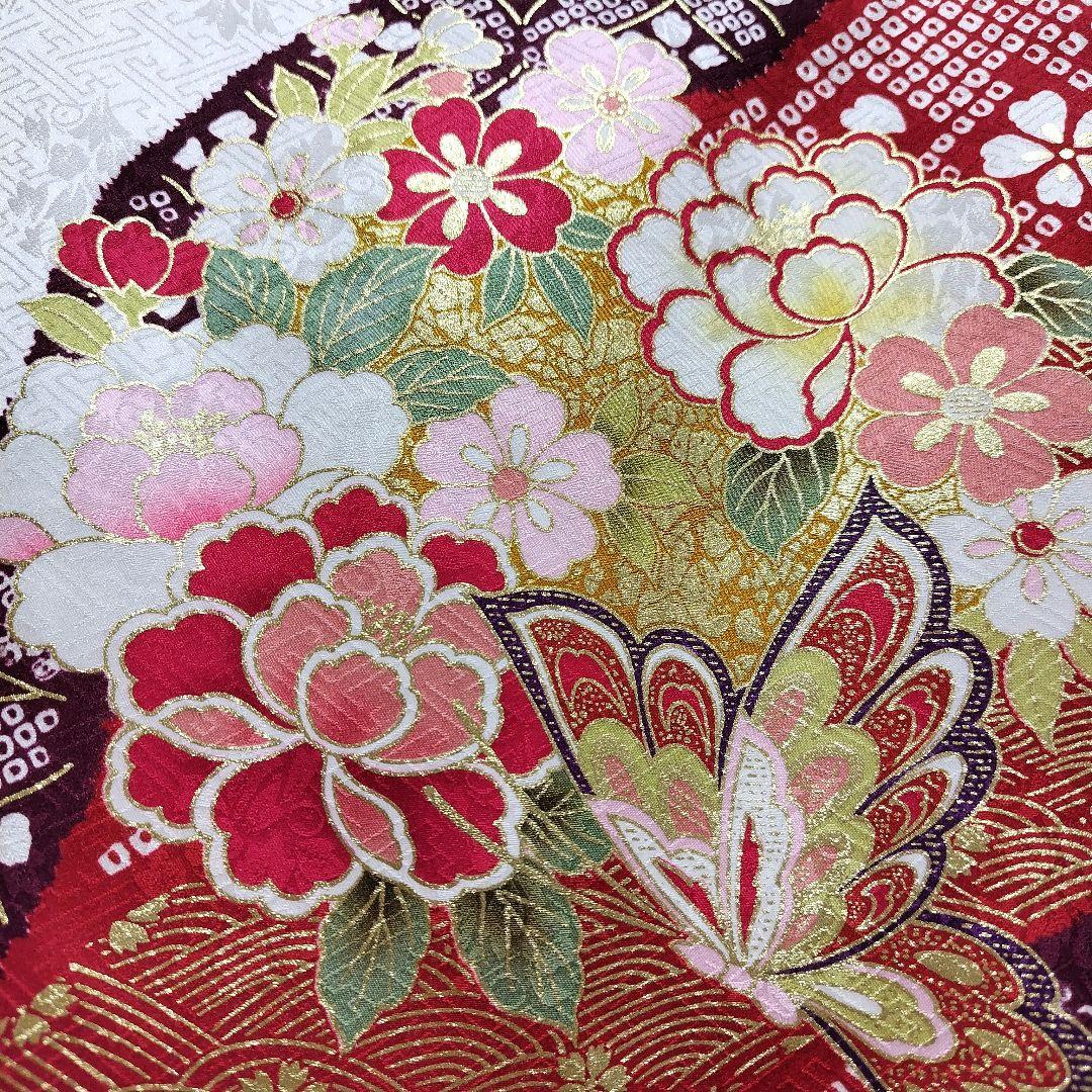 振袖フルセット(7点)・成人式・古典柄・金彩加工・金駒刺繍・地紋・絞り柄・正絹
