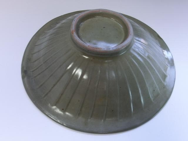 鉢■高麗青磁鉢 印花陽刻牡丹文 古い平鉢 古皿 大皿 古玩 唐草紋 時代物 骨董