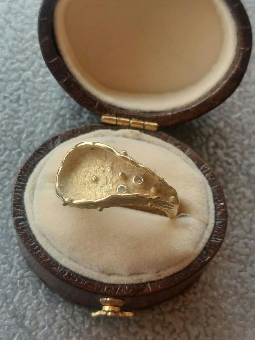 K18大振りリング⭐作家物？⭐艶消し+ダイヤ⭐個性的⭐レア