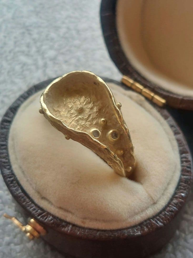 K18大振りリング⭐作家物？⭐艶消し+ダイヤ⭐個性的⭐レア