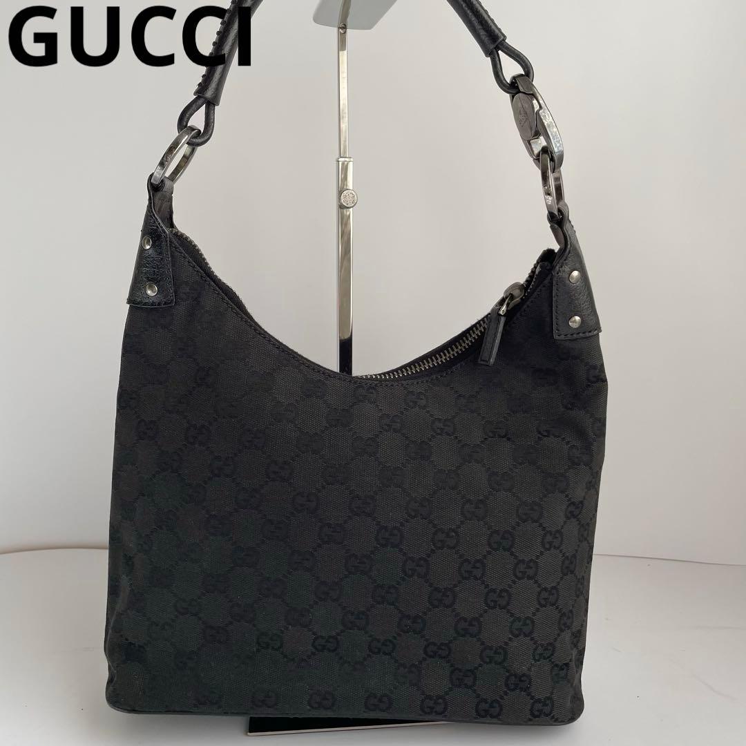 ✨極美品✨　GUCCI ショルダーバッグ　ggキャンバス　レザー　黒