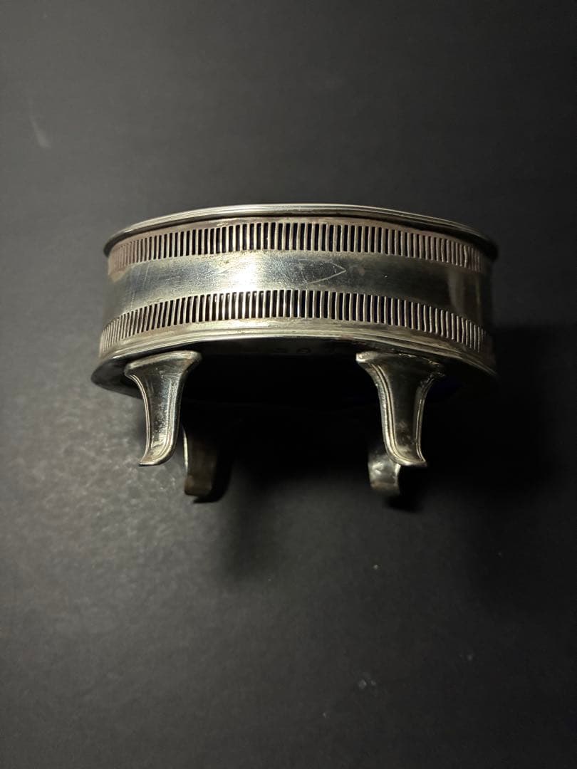 1836年 英国シェフィールド 純銀ソルトセラーウィリアム4世期コバルトガラス入