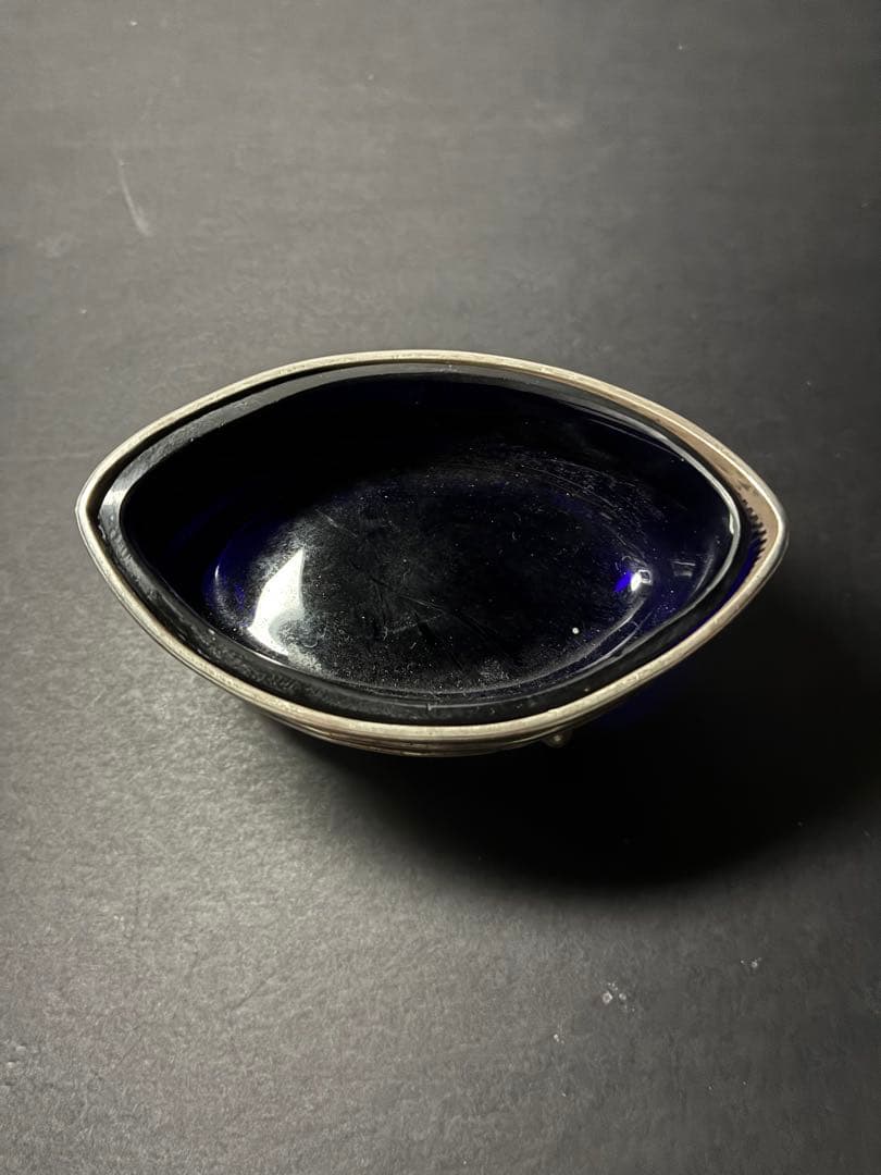 1836年 英国シェフィールド 純銀ソルトセラーウィリアム4世期コバルトガラス入