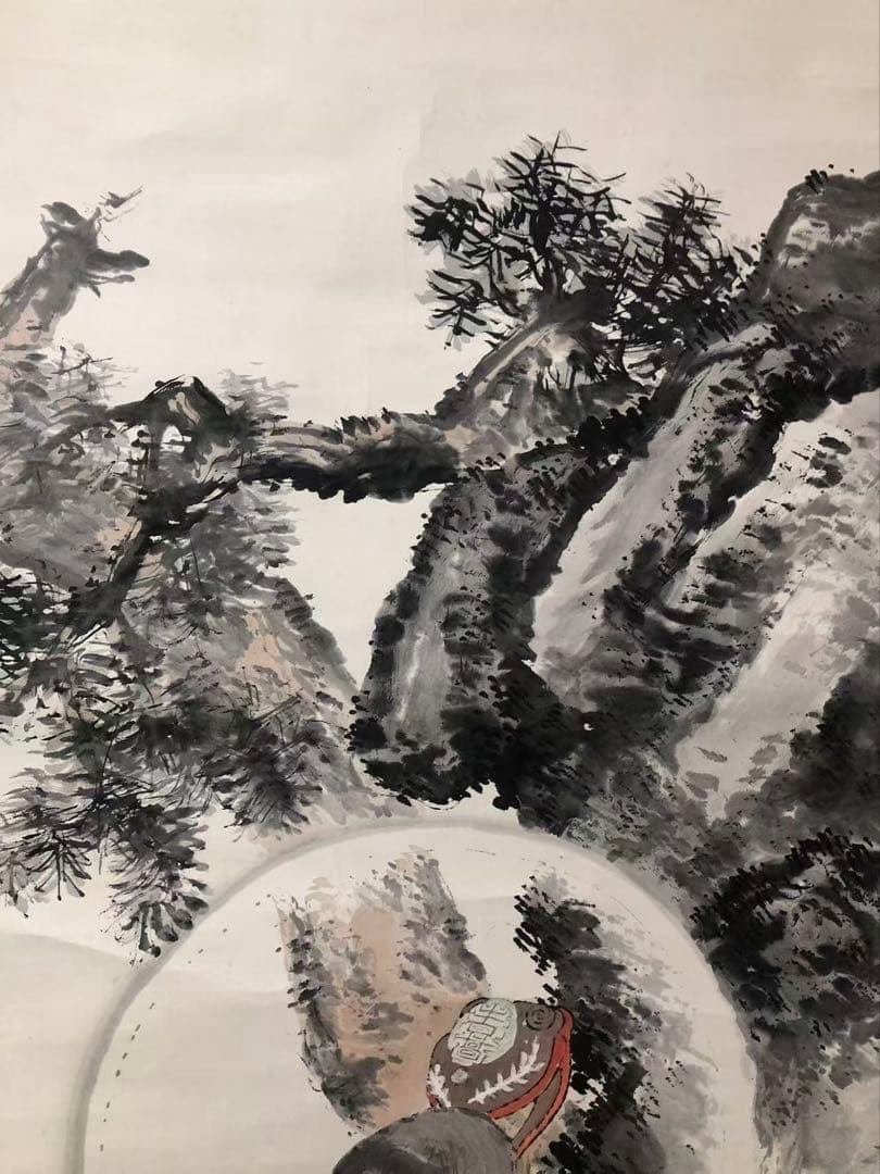 掛け軸　倉田松涛［福禄寿］人物 紙本　堆朱軸先！33