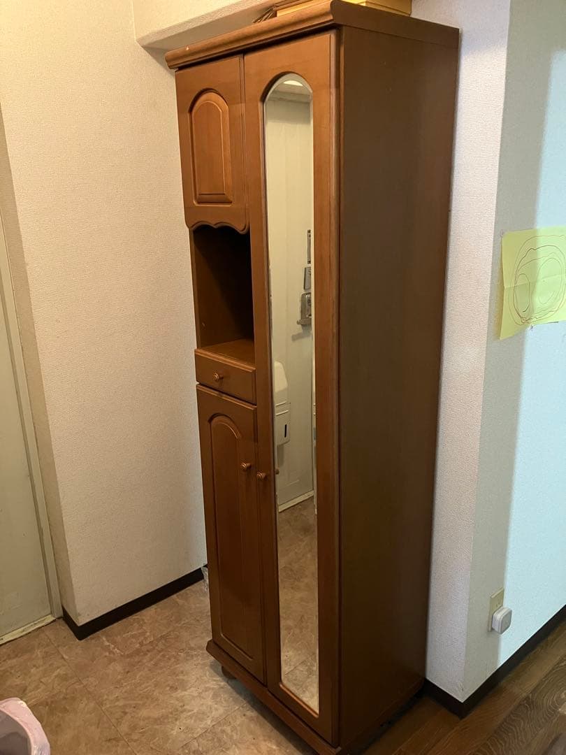 靴箱　下駄箱　シューズボックス　ブラウン　鏡付き