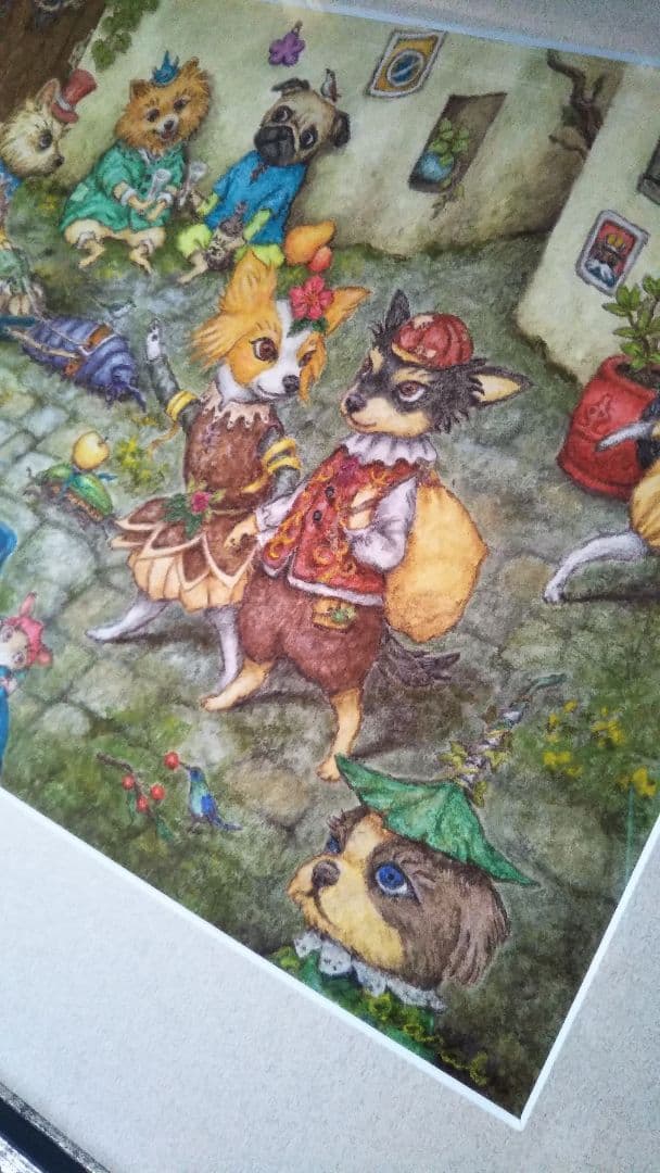 ✴️特別価格【原画】『トオボエ通り』（絵画　犬　チワワ　パピヨン　パステル画）