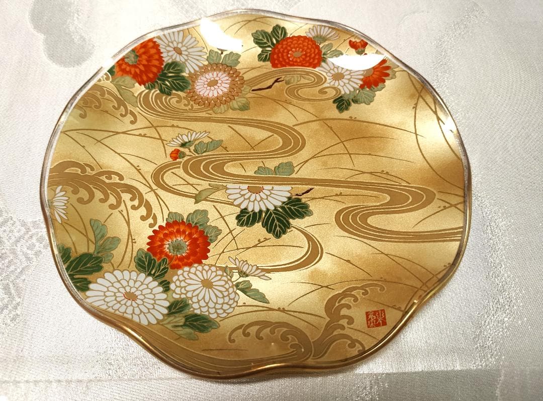 稀少！　光琳　華やかな金彩≪琳派≫　新品【和モダン】　ガラス飾り皿　取り皿　中皿