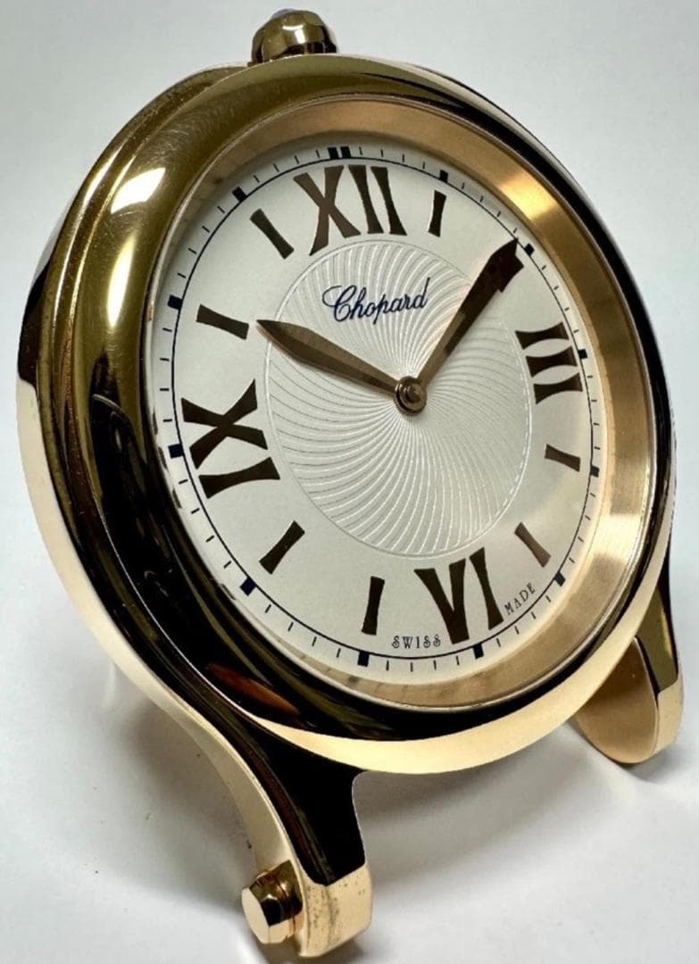 美品 ショパール　ハッピースポーツ　ゴールド トラベルテーブルクロック ケース付