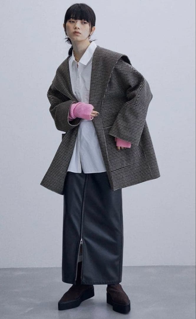 美品アダムエロペ Super120’sウール100%リバーハーフコート チェック