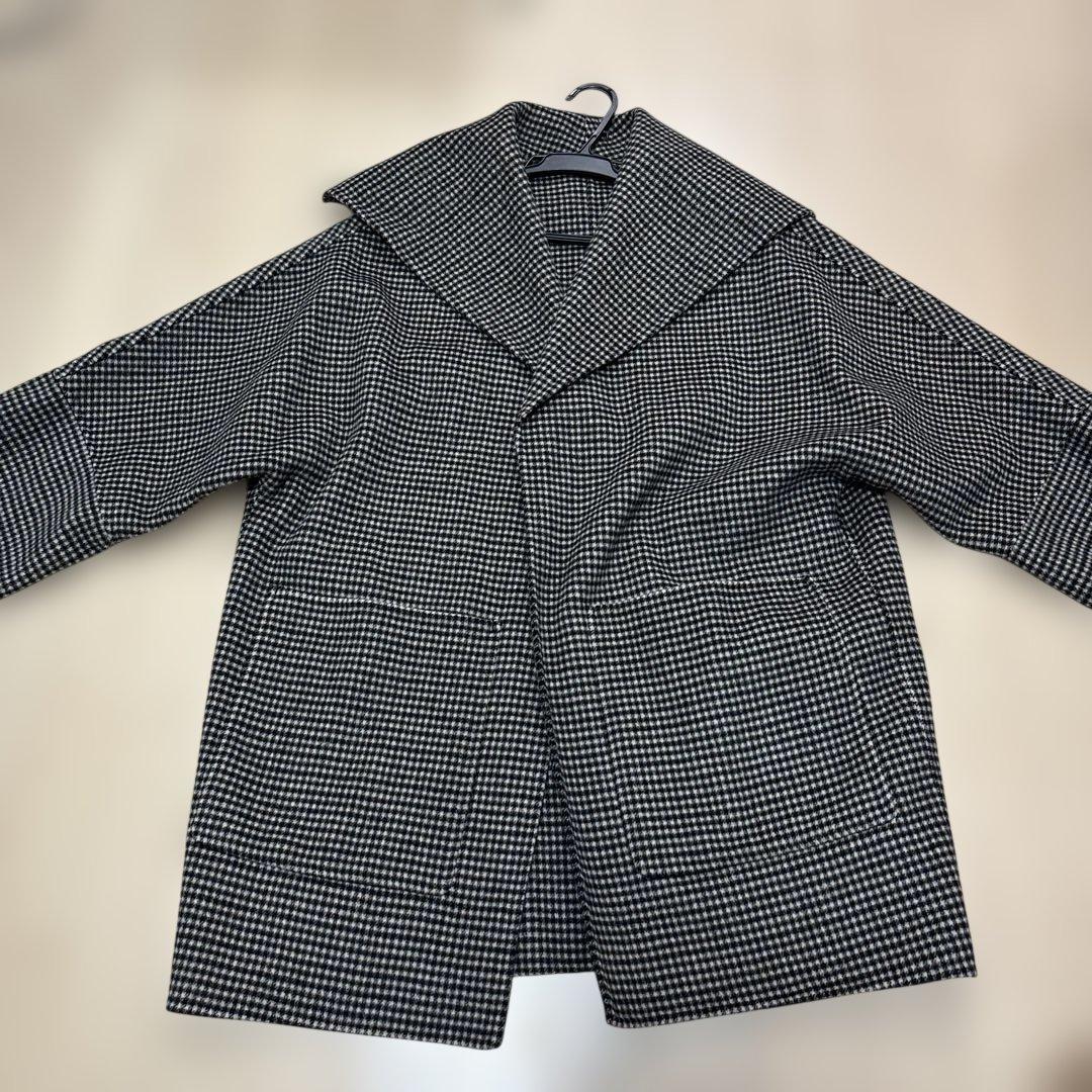 美品アダムエロペ Super120’sウール100%リバーハーフコート チェック