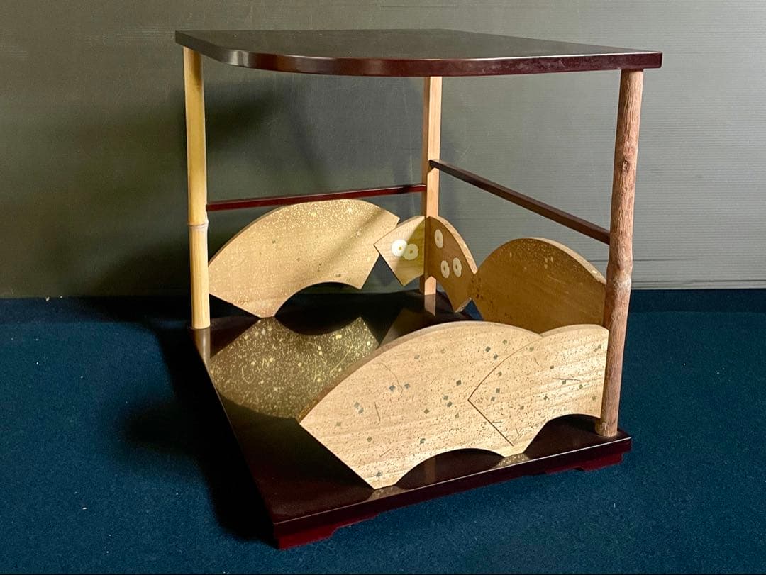 【美品】 「祖」 裏千家 鵬雲斎好 寿扇棚 春斎 溜塗 菊置上 共箱 （F寿扇）