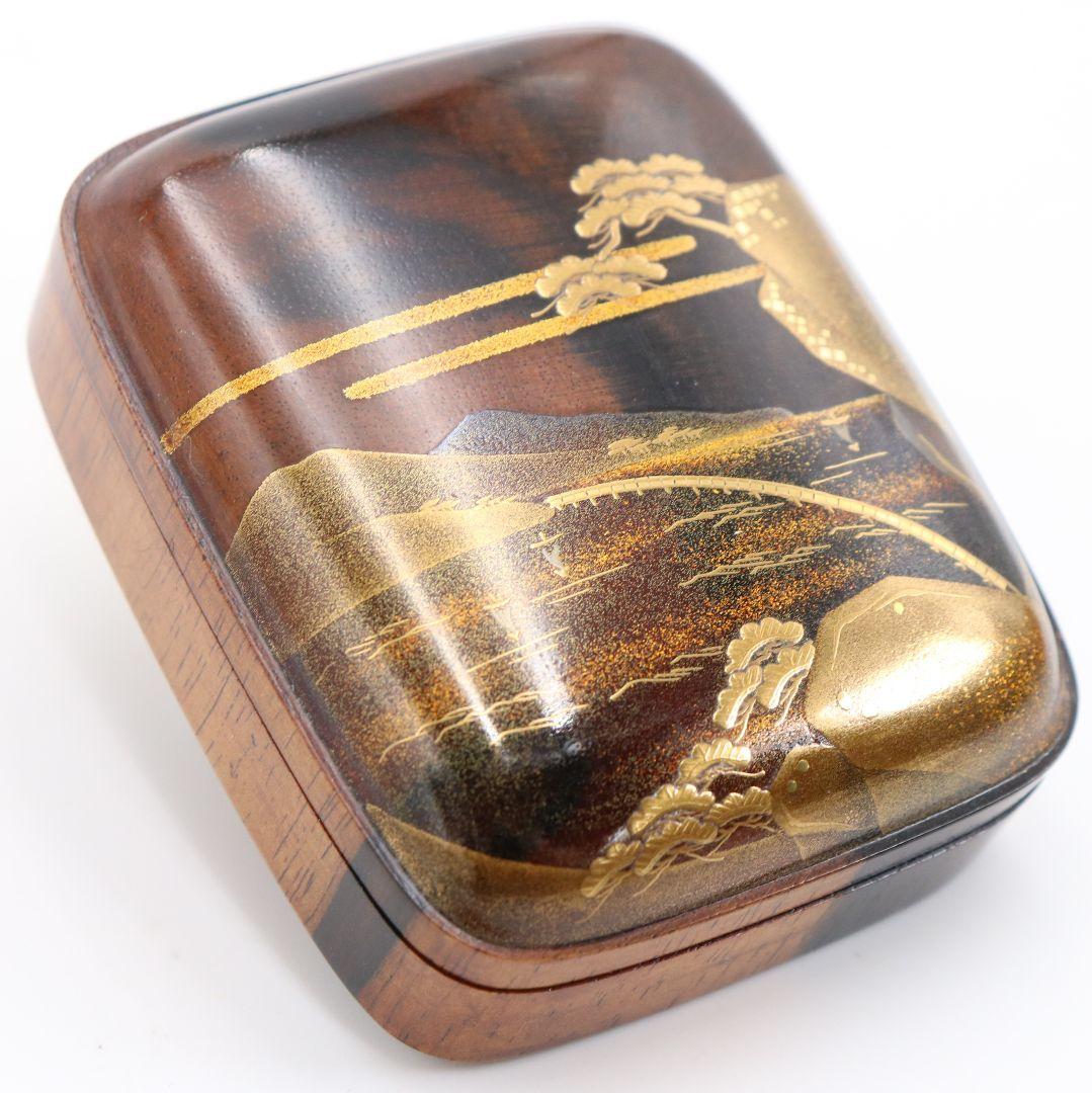 平安 浅見与し三作 乾山写松絵 香合 金蒔絵 茶道具 共箱　C897
