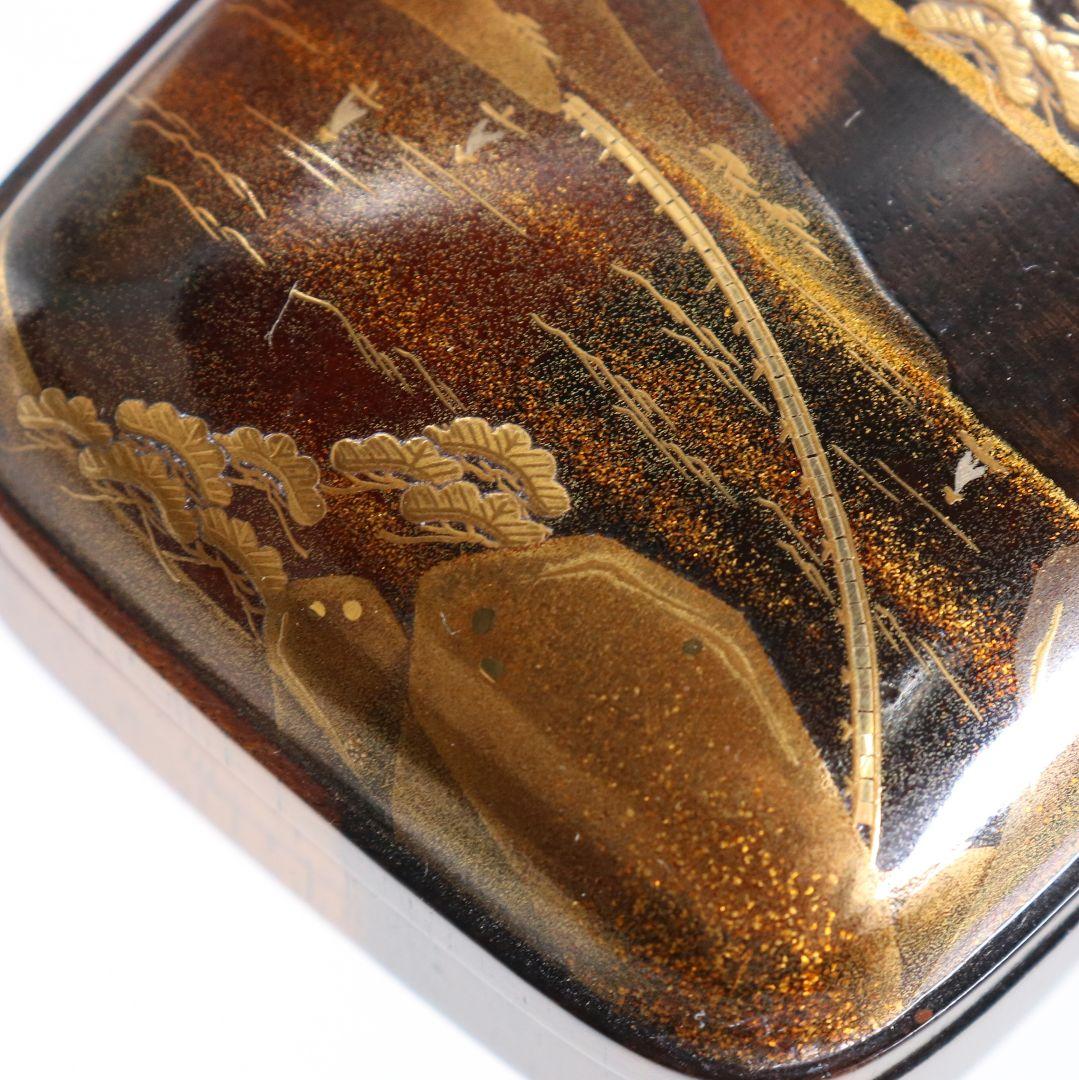 平安 浅見与し三作 乾山写松絵 香合 金蒔絵 茶道具 共箱　C897